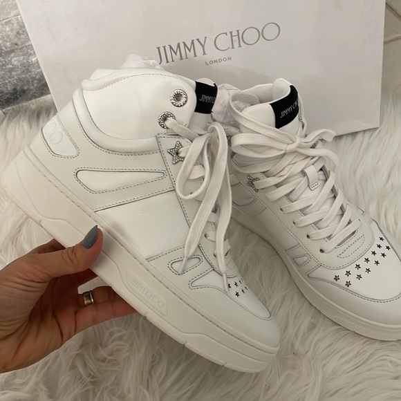 Jimmy Choo Hawaii/F Leather High-Top Sneaker Women's US 7 - Picture 1 of 6